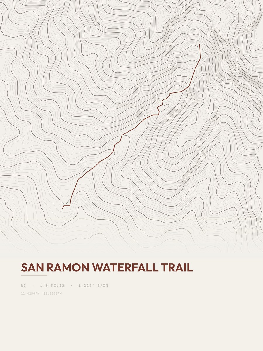 San Ramon Waterfall Trail Topographic print