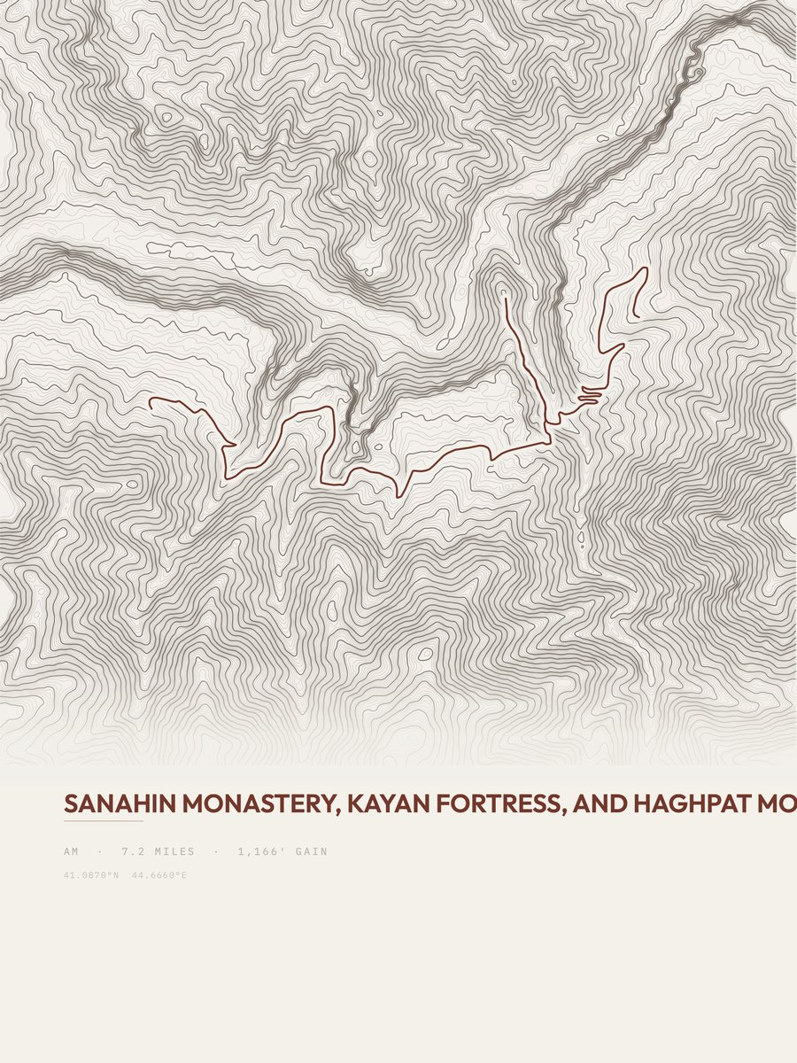 Sanahin to Haghpat topographic trail print