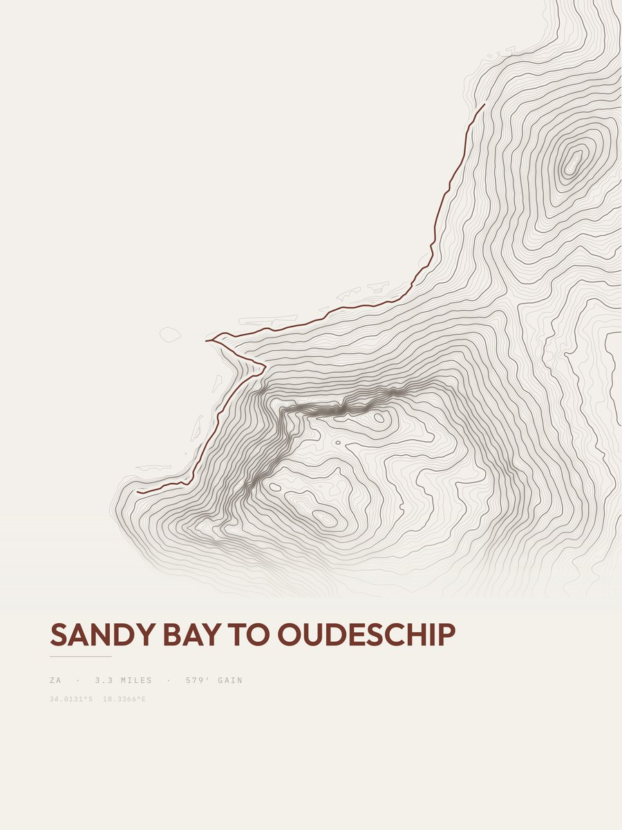 Sandy Bay to Oudeschip topographic trail print