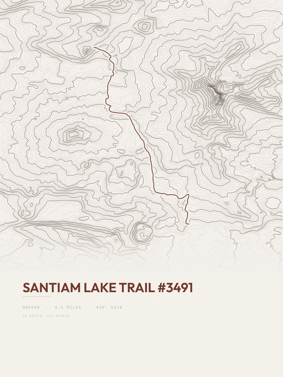 Santiam Lake Trail Topographic print