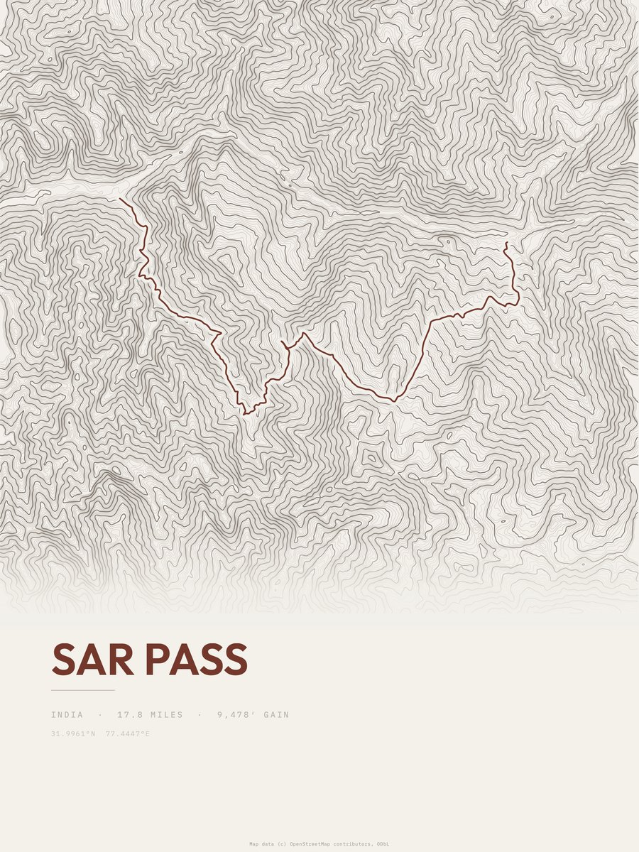 Sar Pass topographic trail print