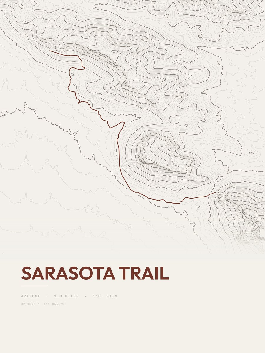 Sarasota Trail topographic trail print