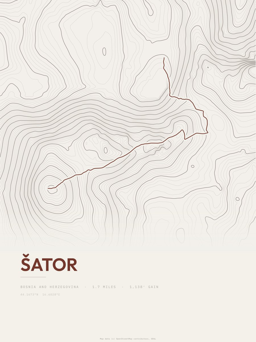 Šator topographic trail print