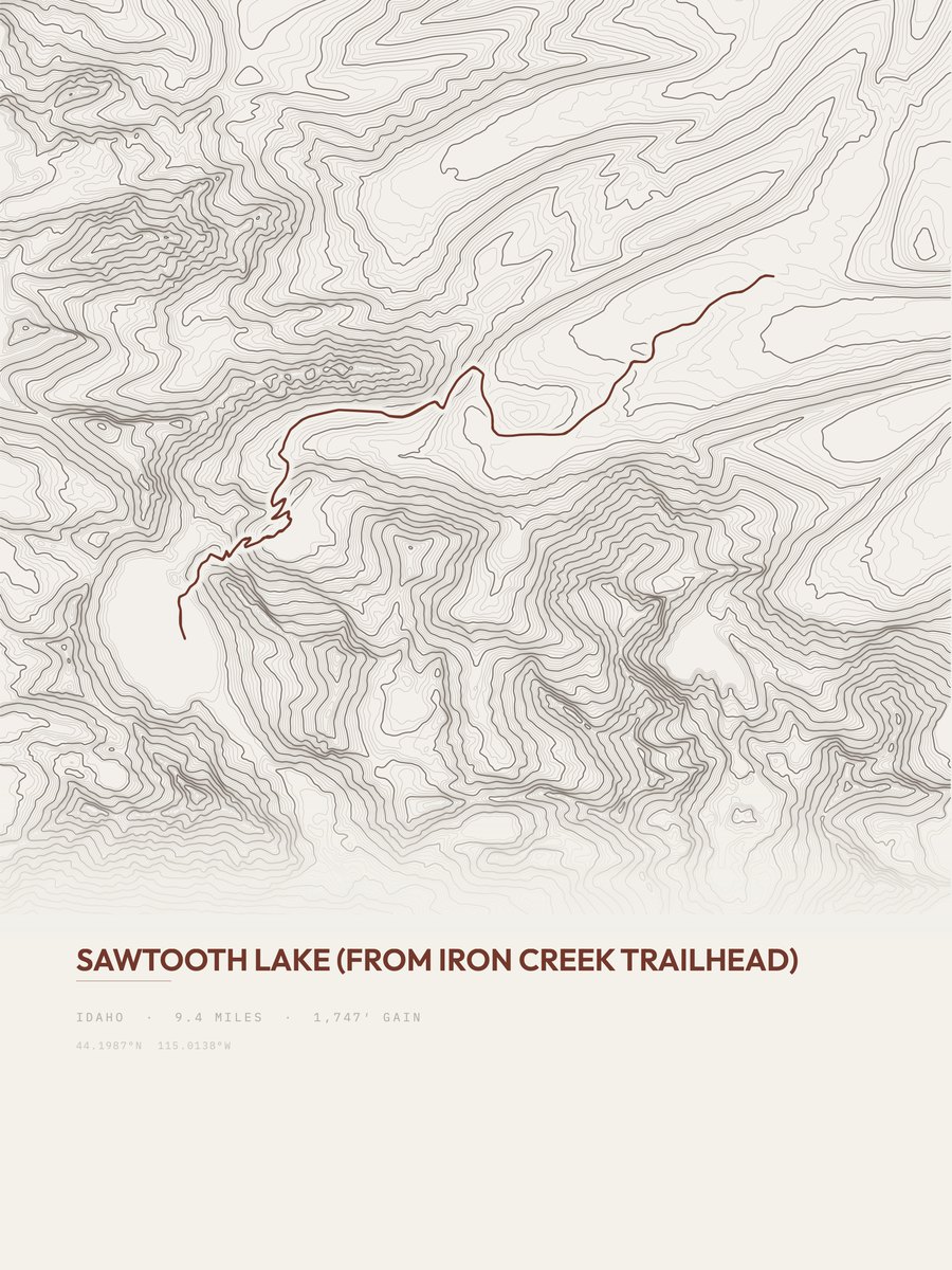 Sawtooth Lake topographic trail print