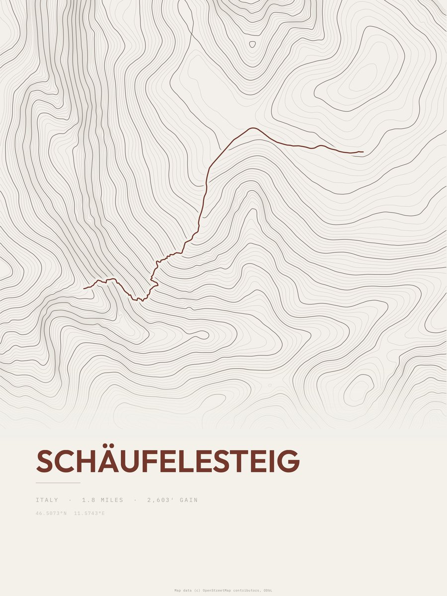 Schäufelesteig topographic trail print