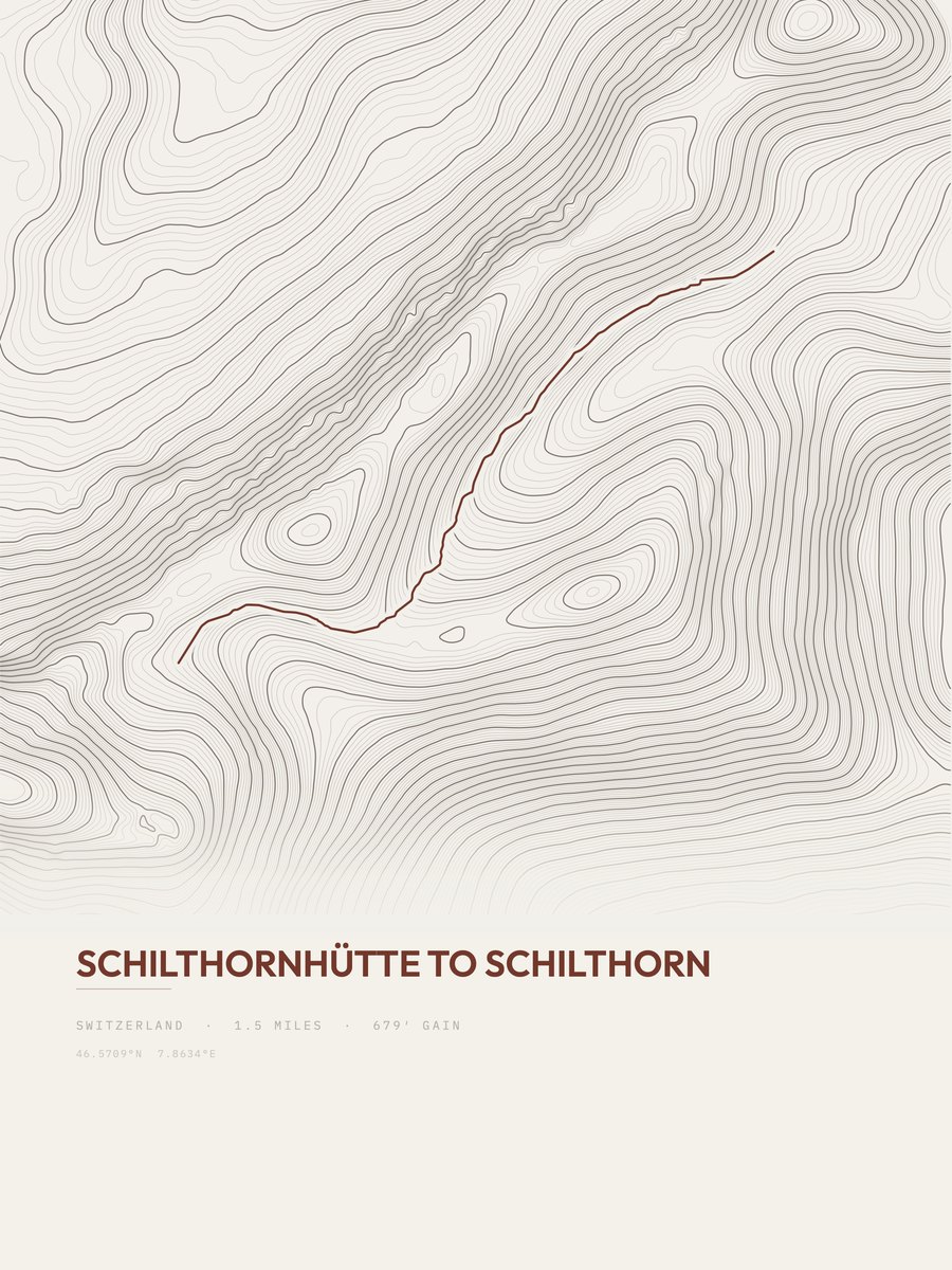 Schilthornhütte to Schilthorn topographic trail print