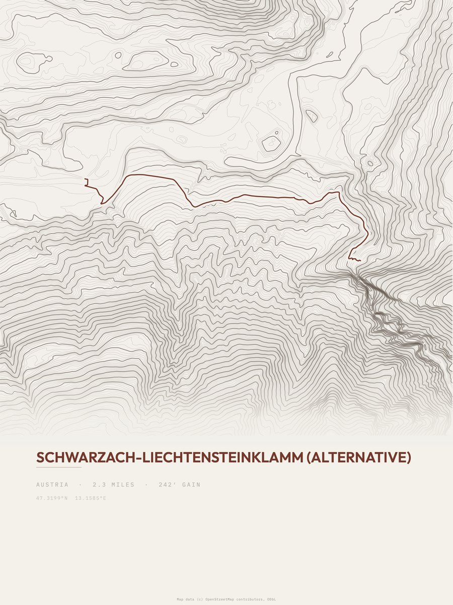 Schwarzach-Liechtensteinklamm topographic trail print