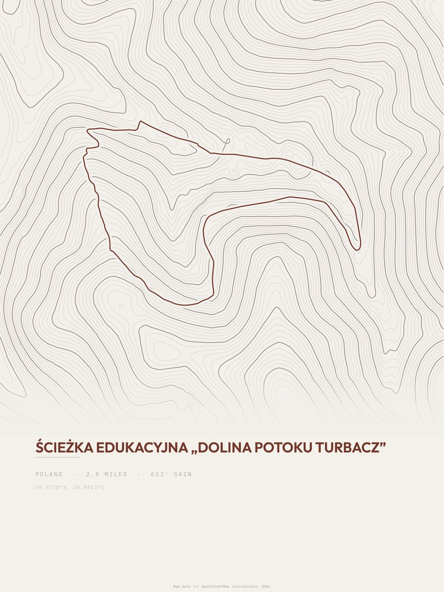 Dolina potoku Turbacz topographic trail print