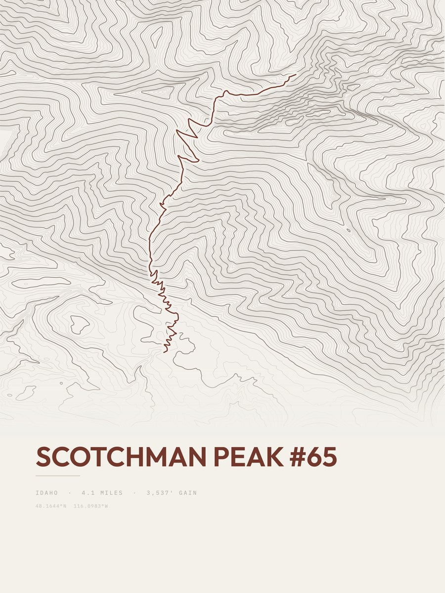 Scotchman Peak topographic trail print