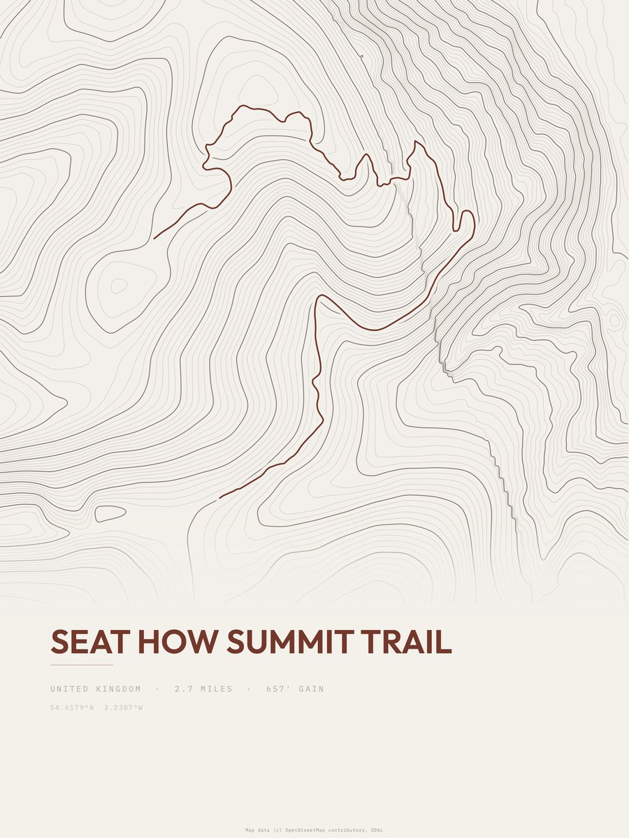 Seat How Summit Trail topographic trail print