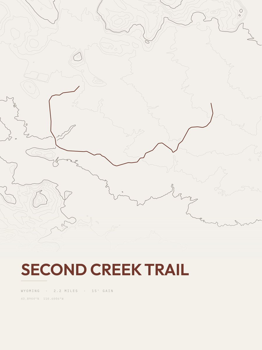 Second Creek Trail topographic trail print