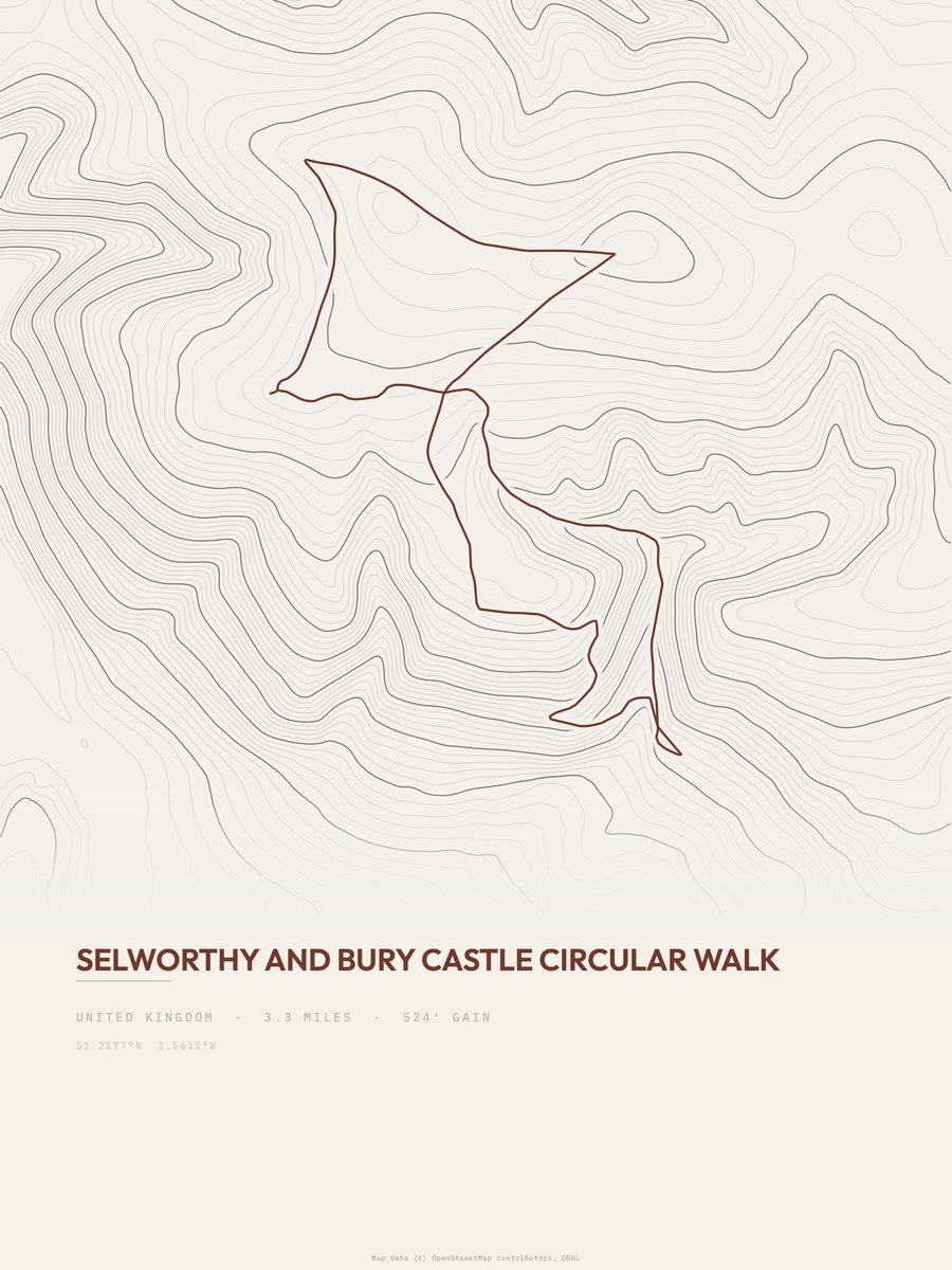 Selworthy and Bury Castle topographic trail print