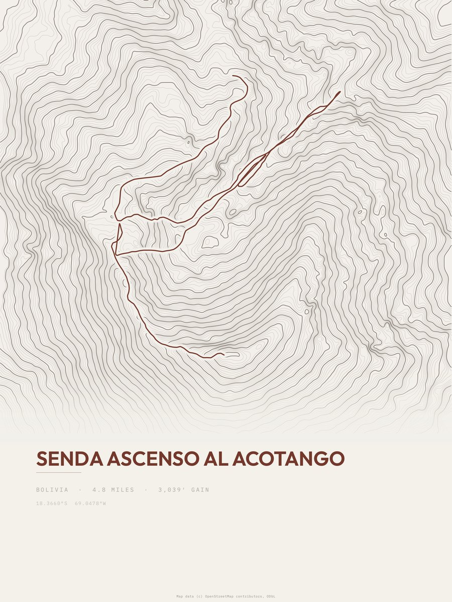 Senda Ascenso al Acotango topographic trail print