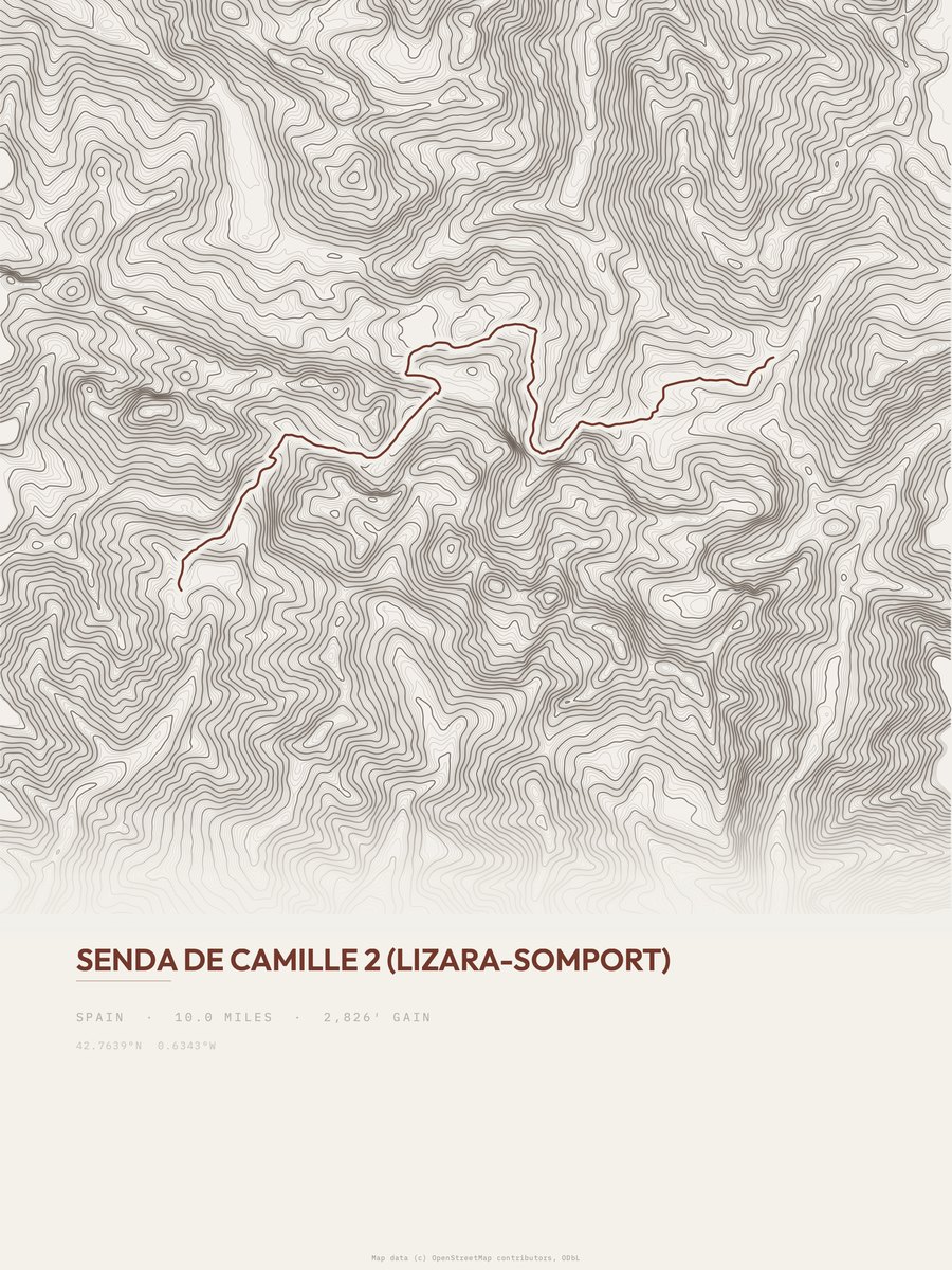 Senda de Camille topographic trail print