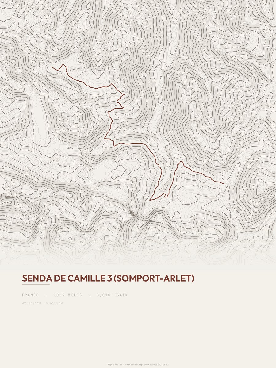 Senda de Camille topographic trail print