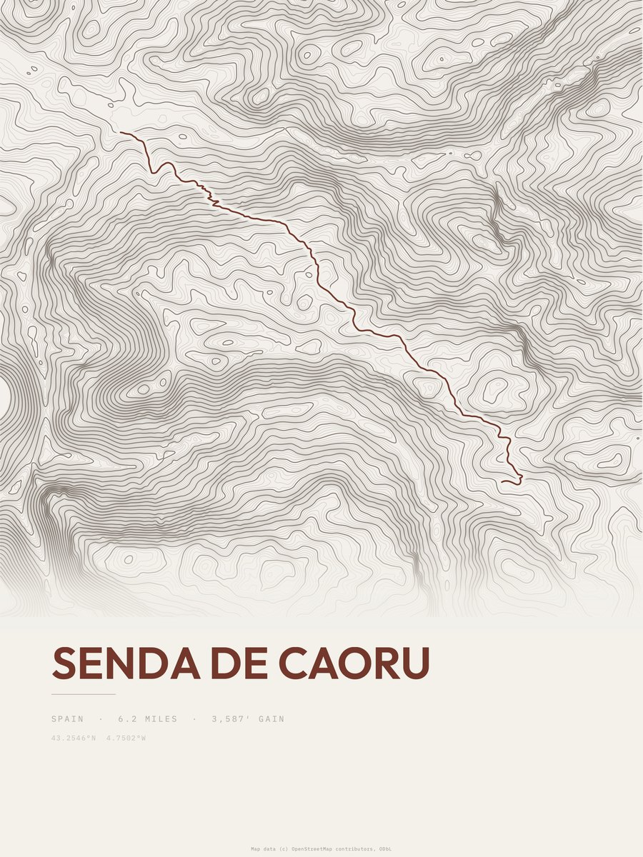 Senda de Caoru topographic trail print