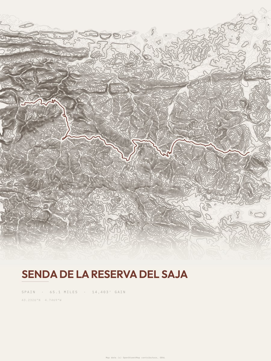 Senda de la Reserva del Saja topographic trail print