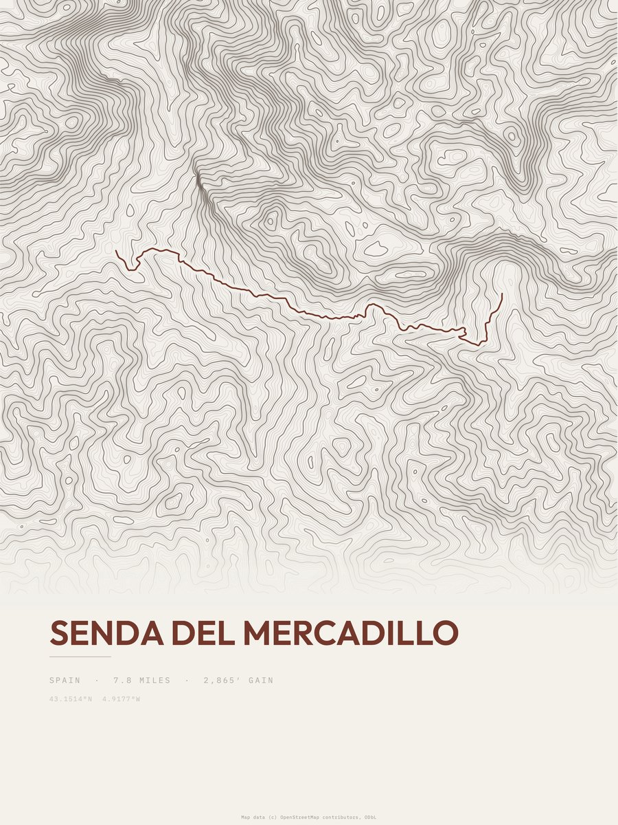 Senda del Mercadillo topographic trail print
