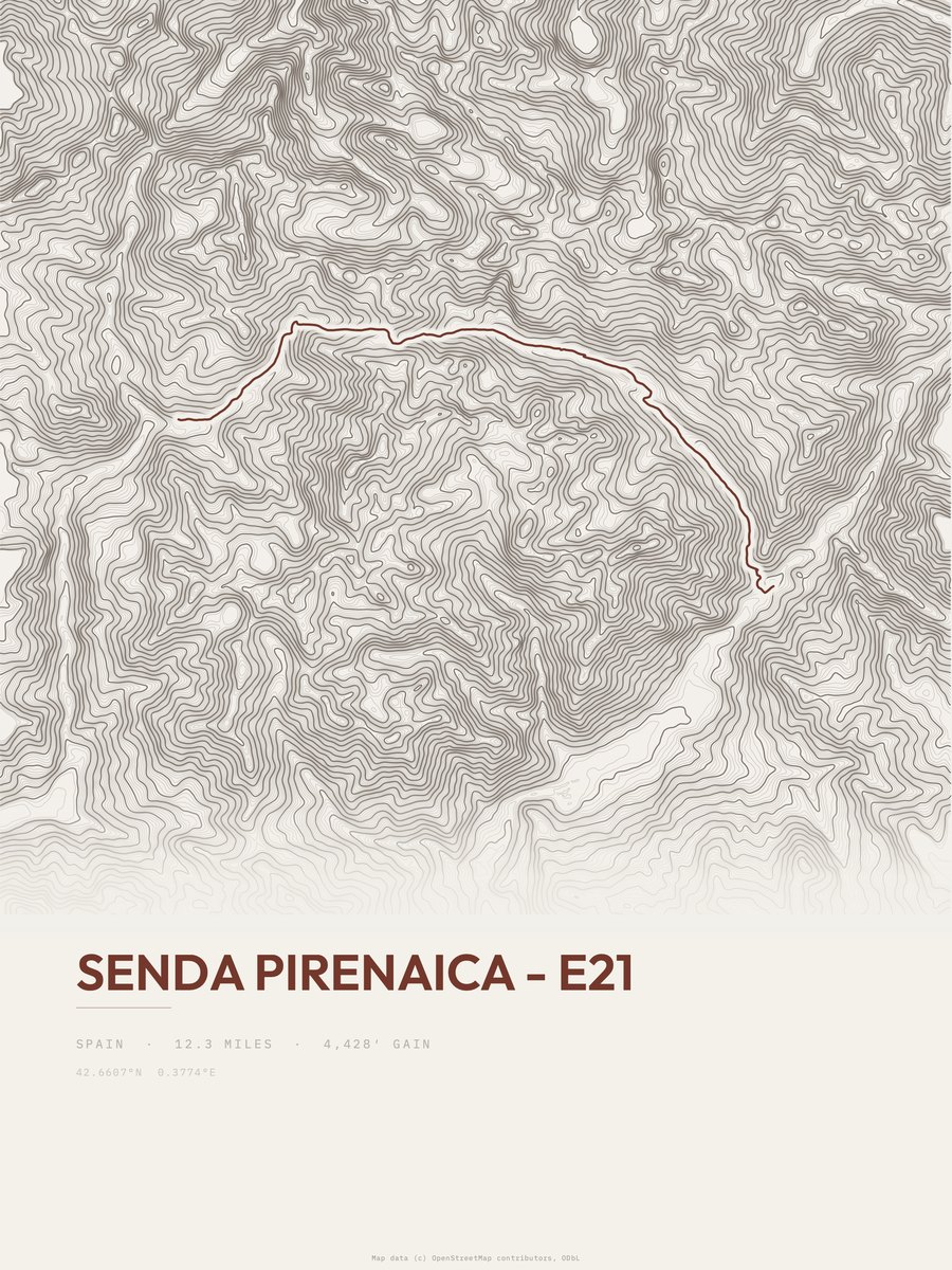 Senda Pirenaica topographic trail print