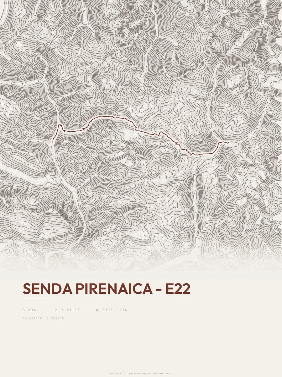Senda Pirenaica topographic trail print