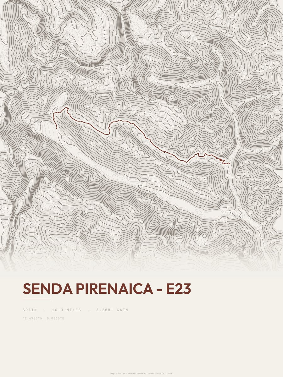 Senda Pirenaica topographic trail print