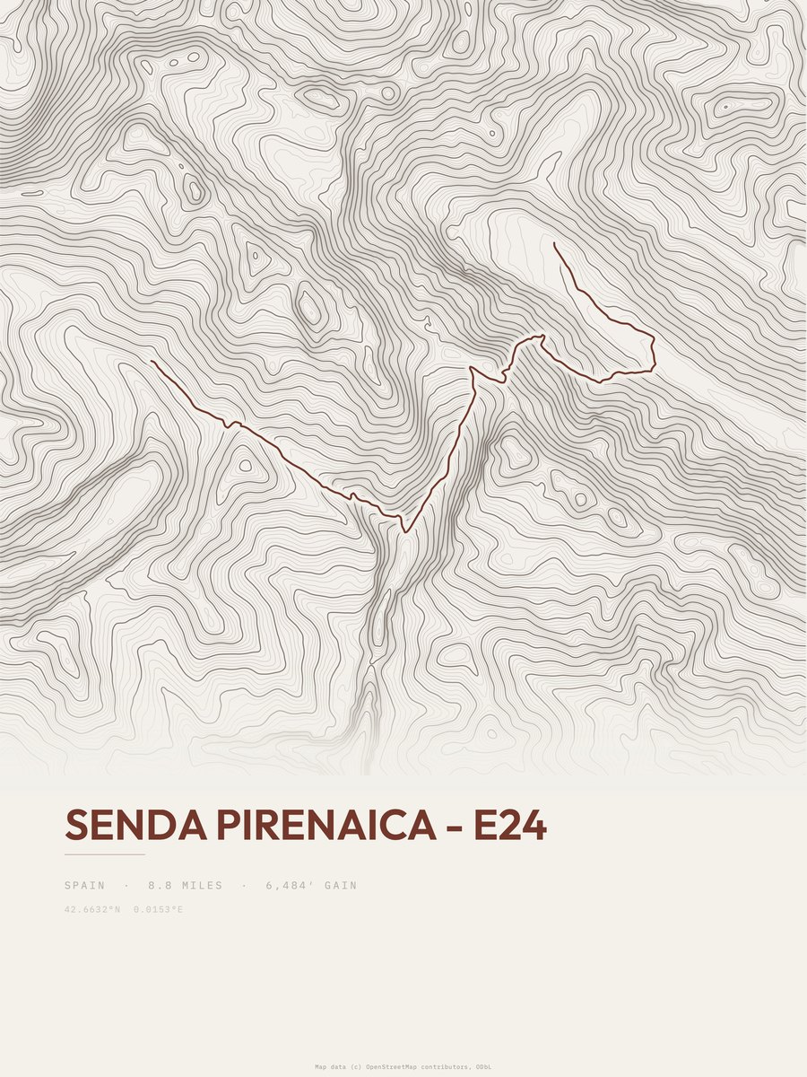 Senda Pirenaica topographic trail print