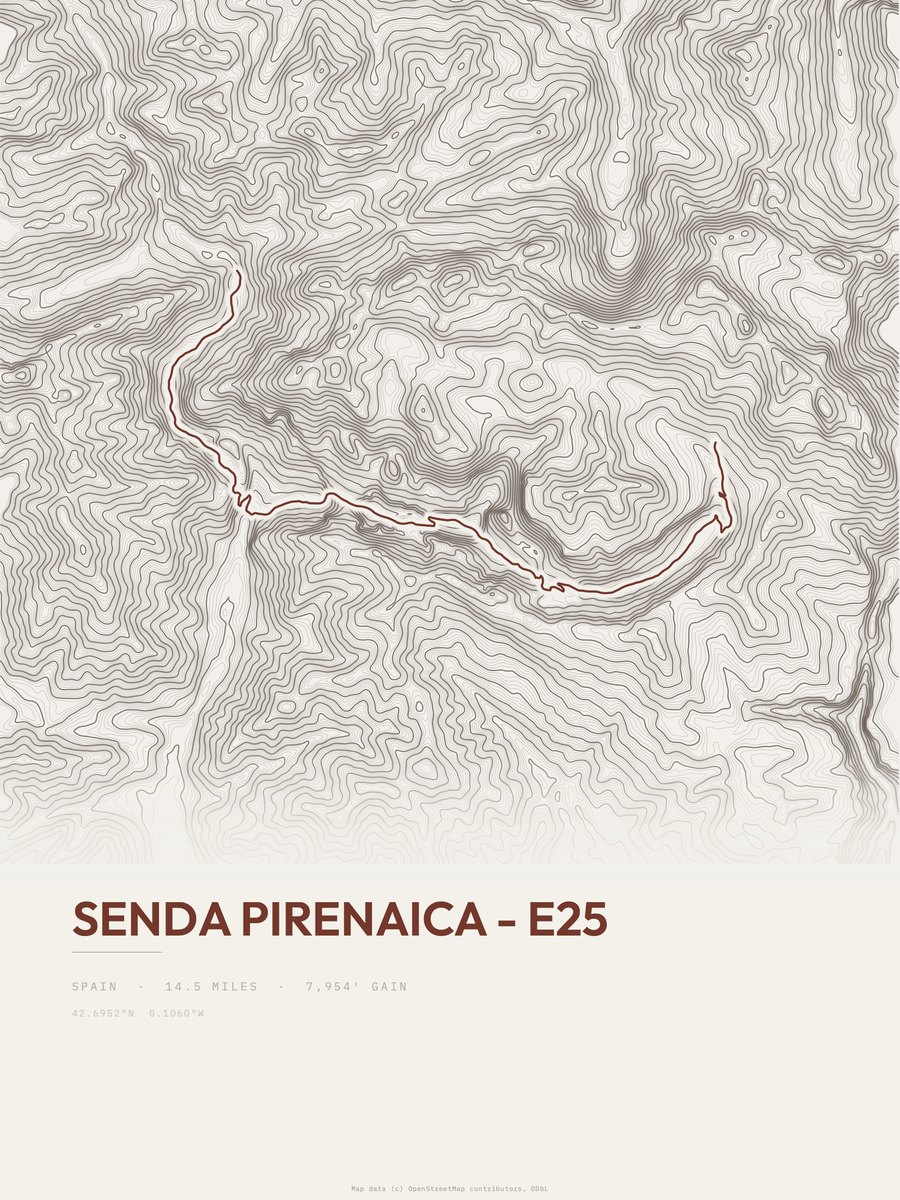 Senda Pirenaica topographic trail print