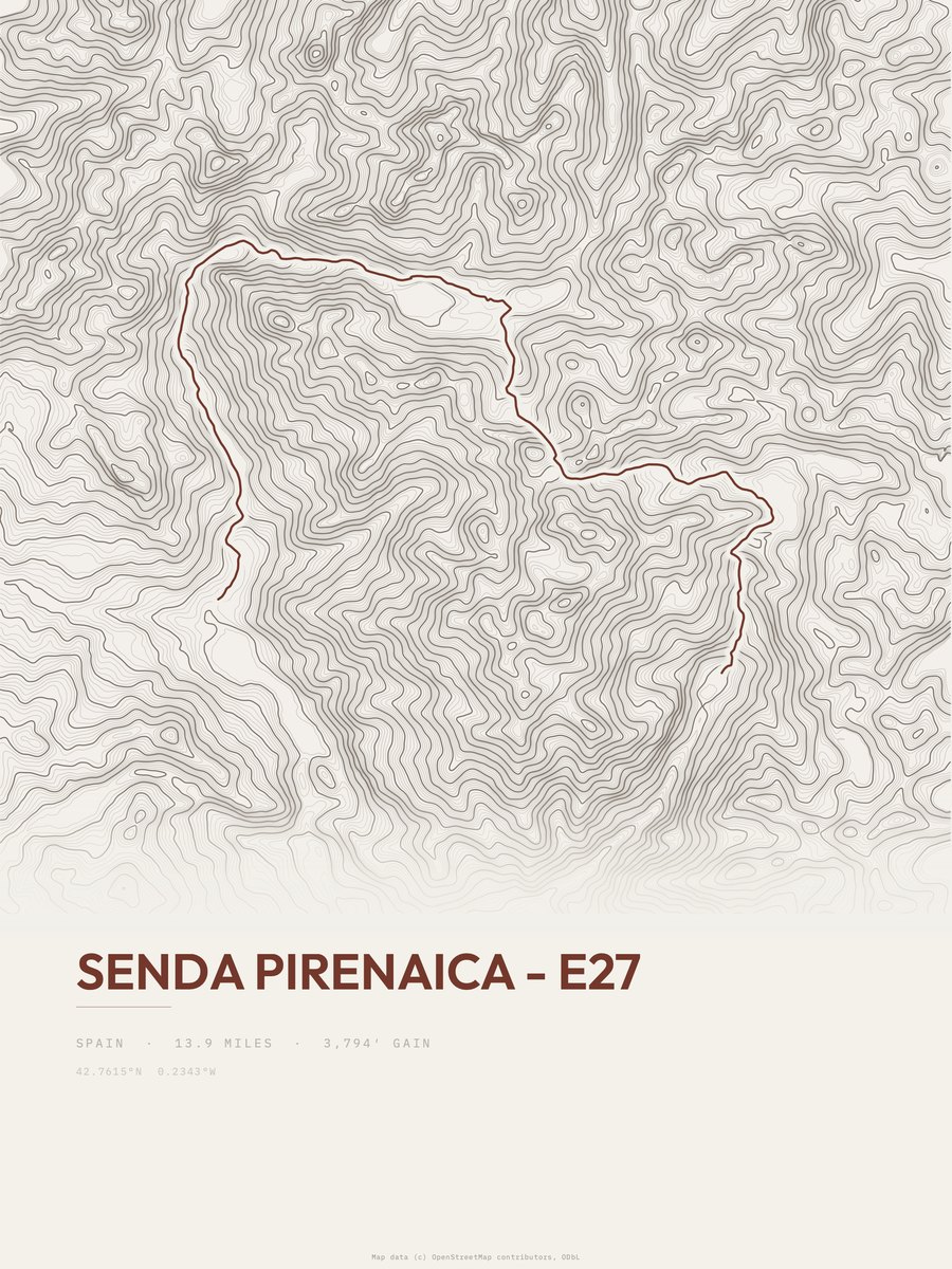 Senda Pirenaica topographic trail print