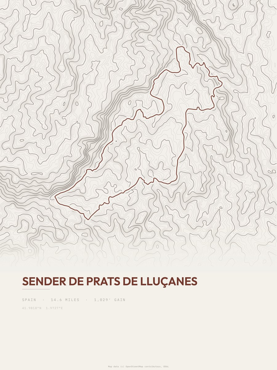 Sender de Prats de Lluçanes topographic trail print