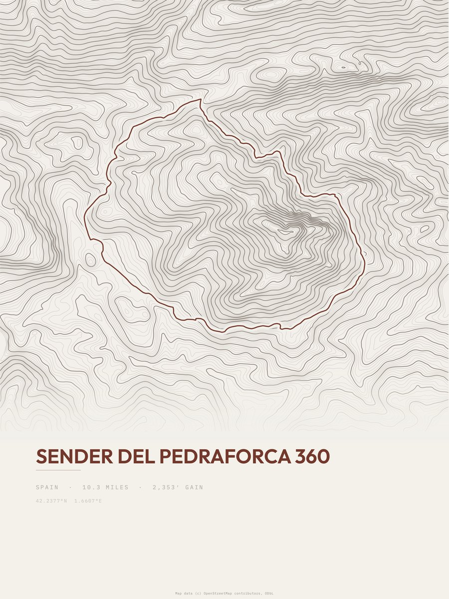 Sender del Pedraforca 360 topographic trail print