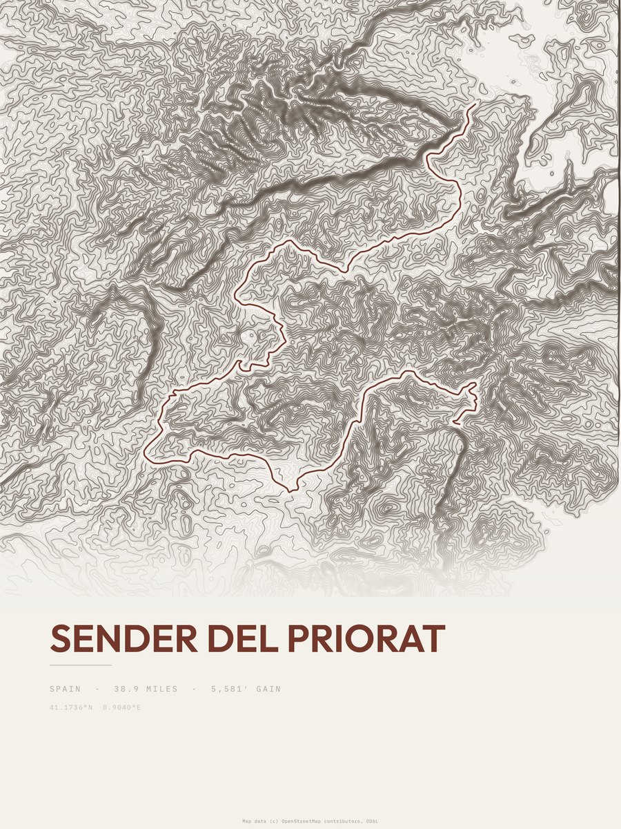Sender del Priorat topographic trail print