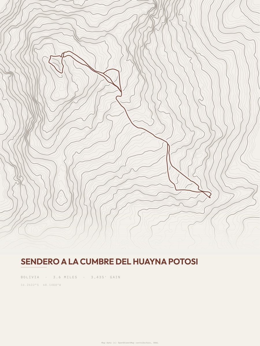 Huayna Potosi topographic trail print