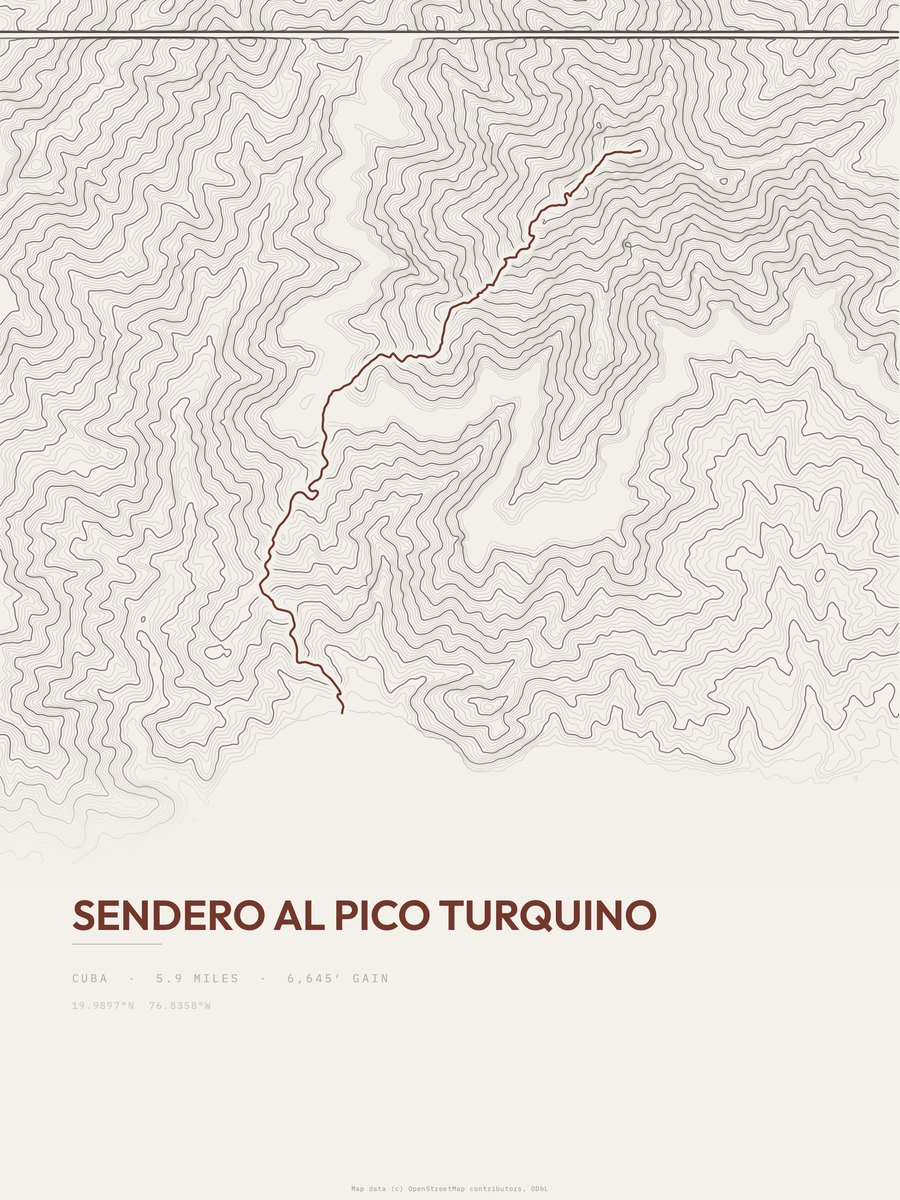 Sendero al Pico Turquino Topographic print