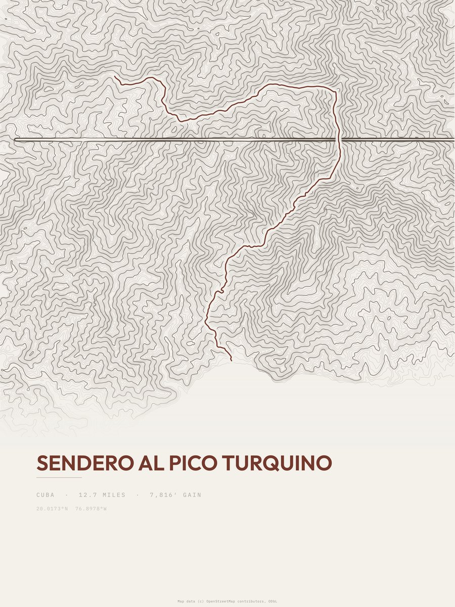 Sendero al Pico Turquino Topographic print