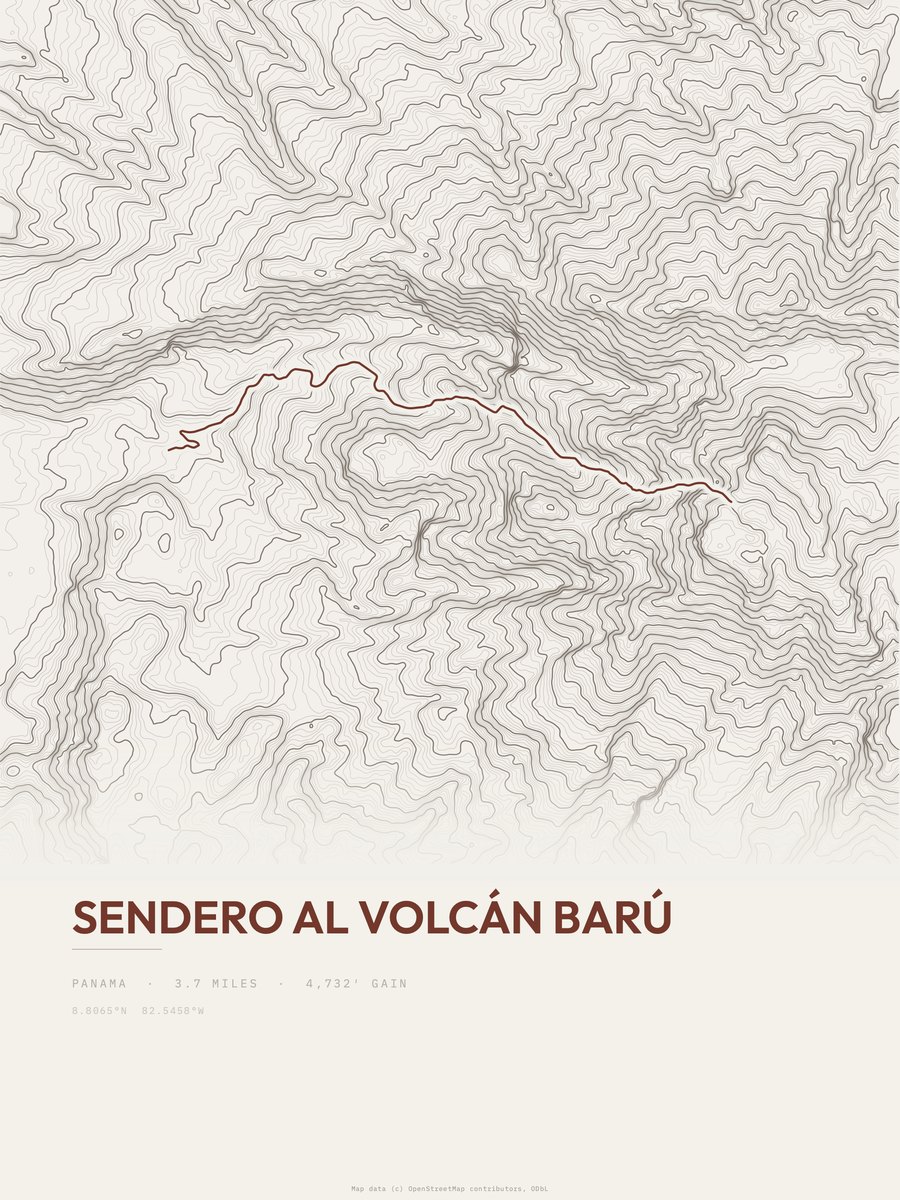 Sendero al Volcán Barú Topographic print