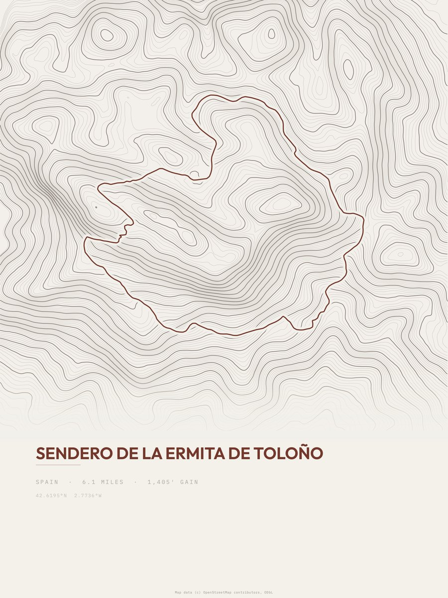 Sendero de la Ermita de Toloño Topographic print