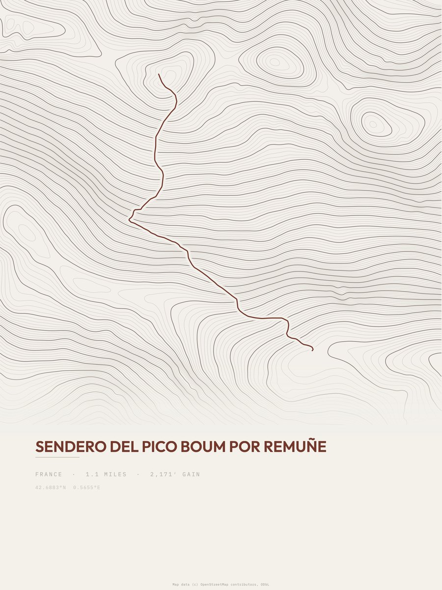 Sendero del Pico Boum por Remuñe topographic trail print