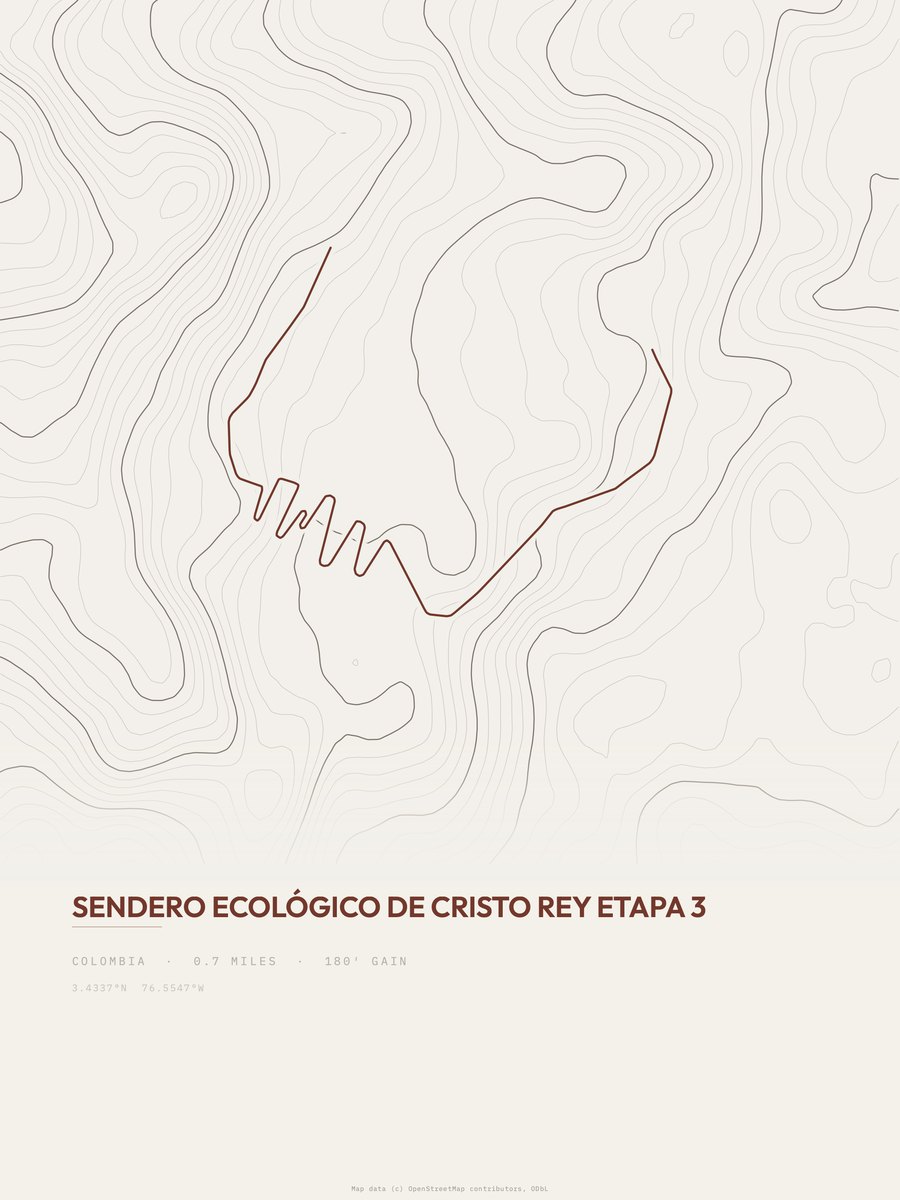 Sendero Ecológico de Cristo Rey topographic trail print