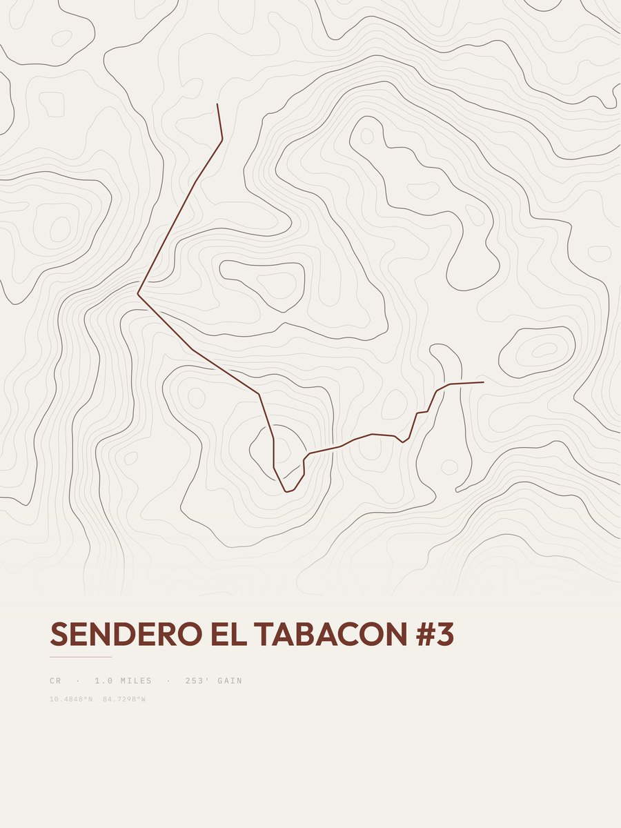 Sendero El Tabacon topographic trail print