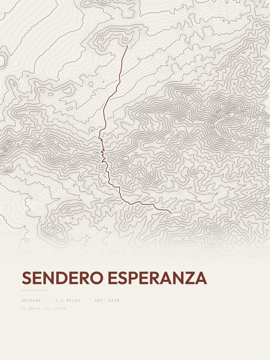 Sendero Esperanza topographic trail print