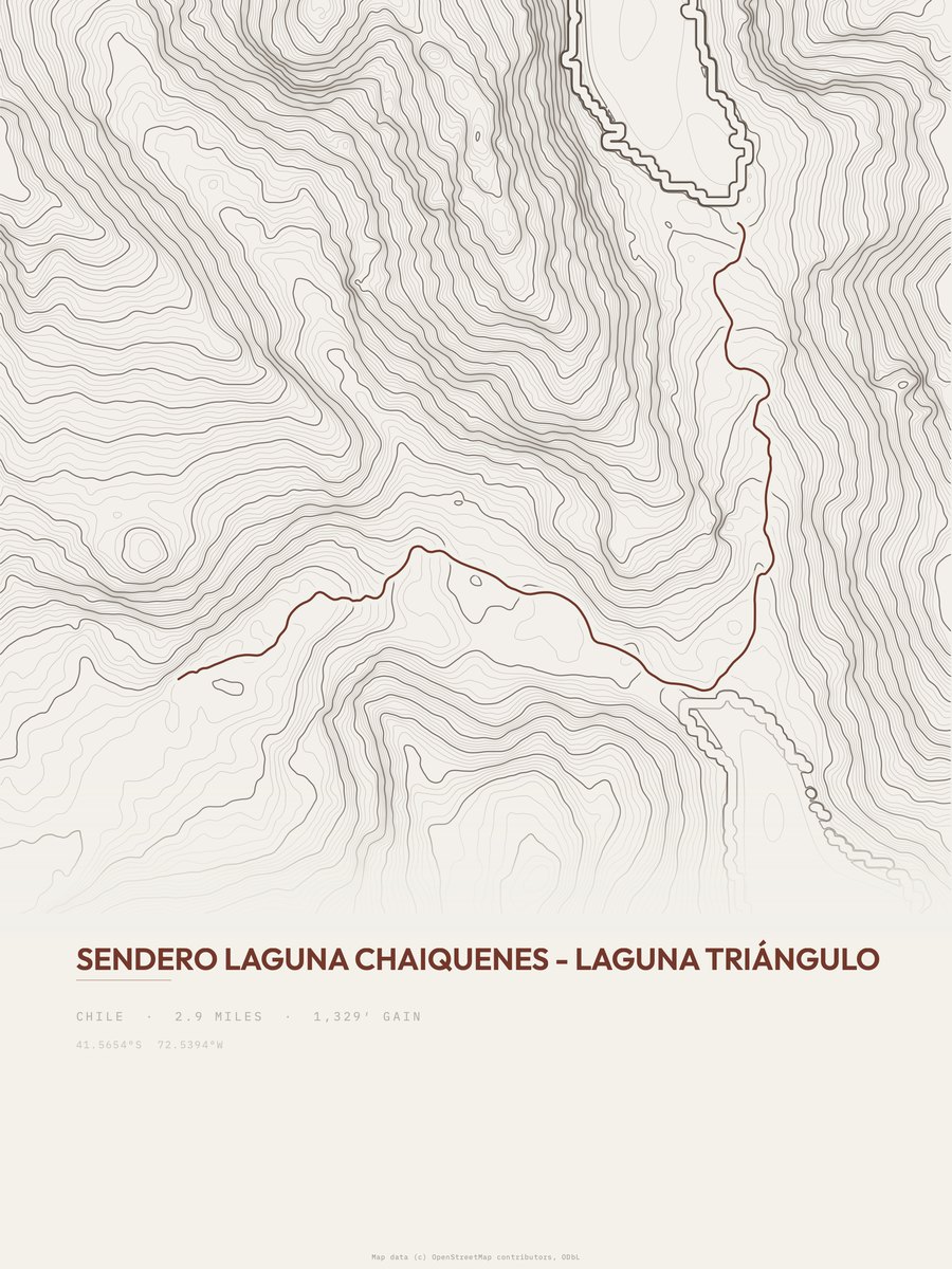 Sendero Laguna Chaiquenes topographic trail print
