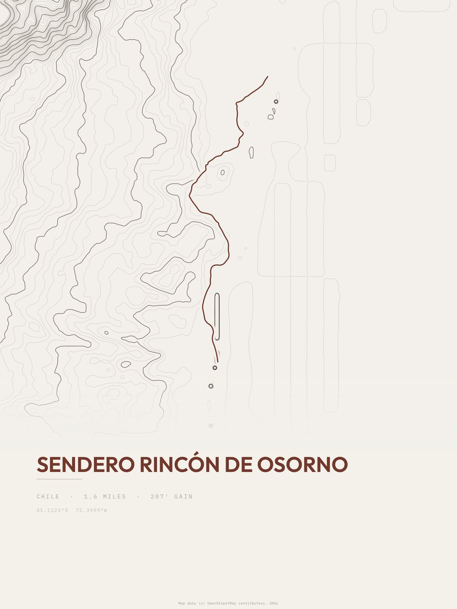 Sendero Rincón de Osorno topographic trail print