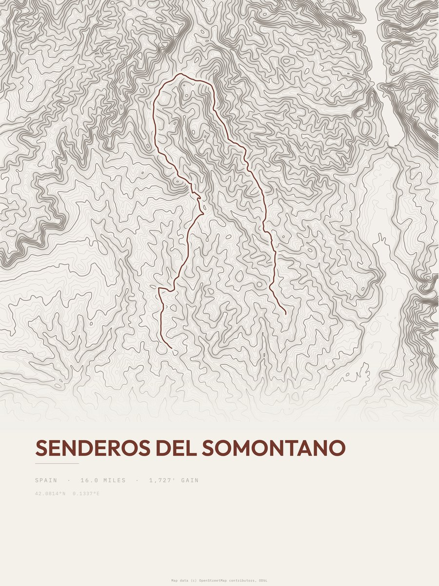 Senderos del Somontano topographic trail print