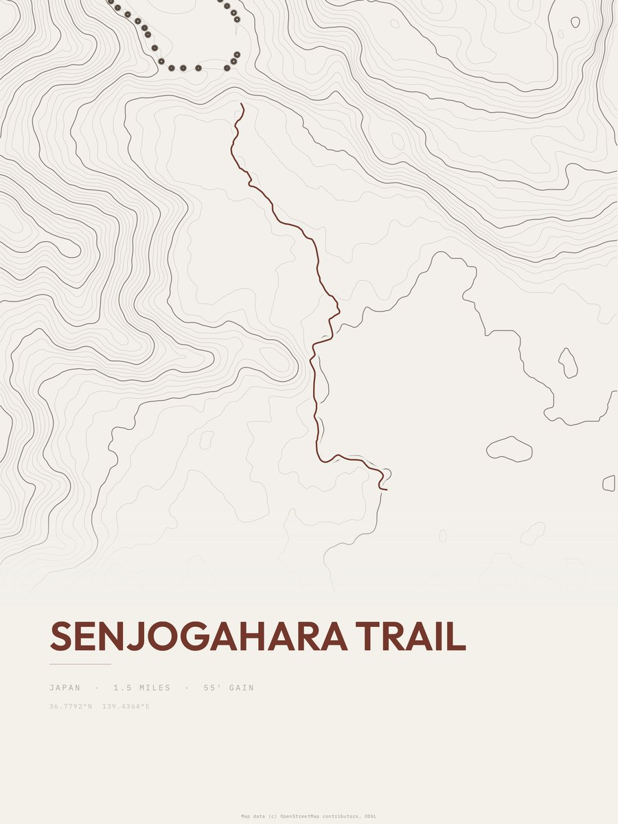 Senjogahara Trail topographic trail print
