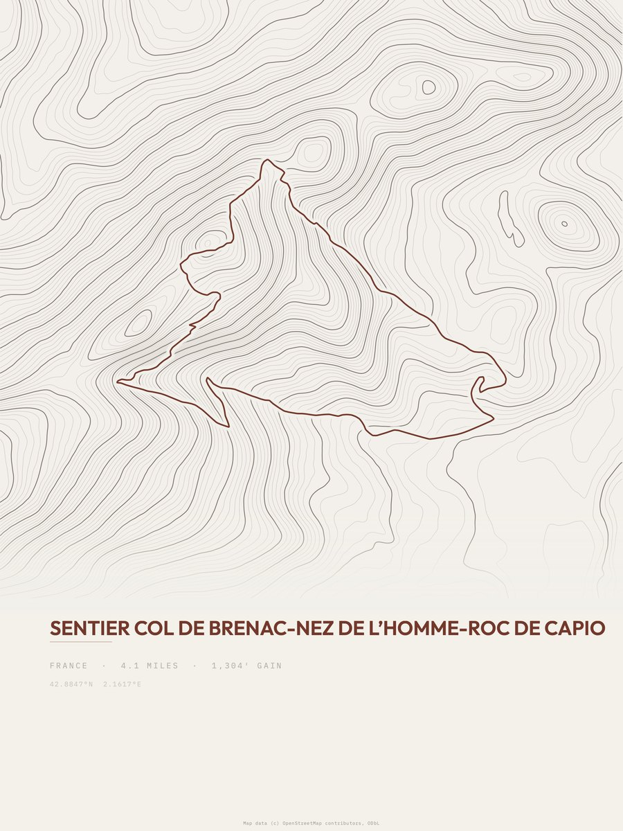 Col de Brenac to Roc de Capio Topographic print
