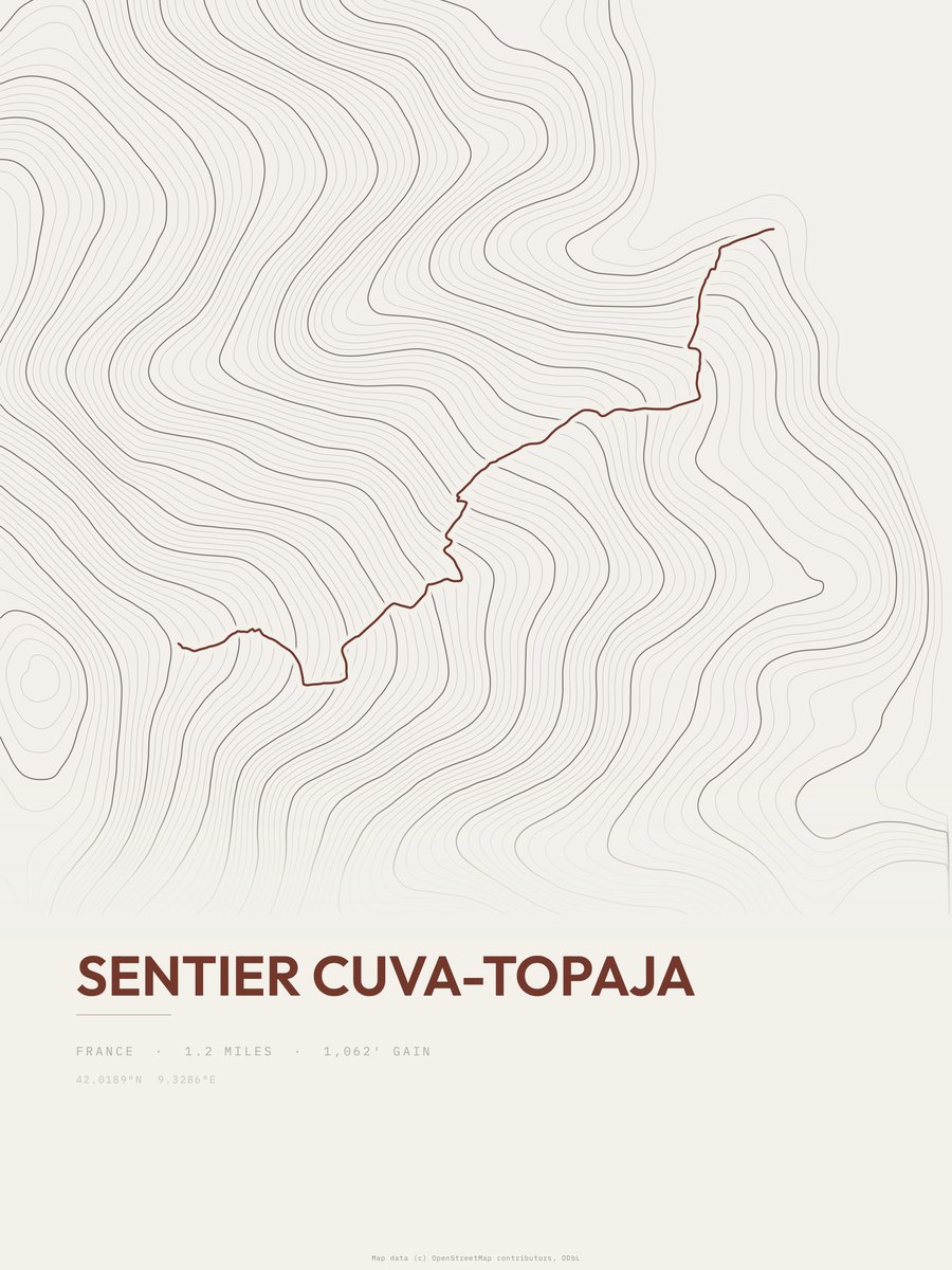 Sentier Cuva-Topaja Topographic print