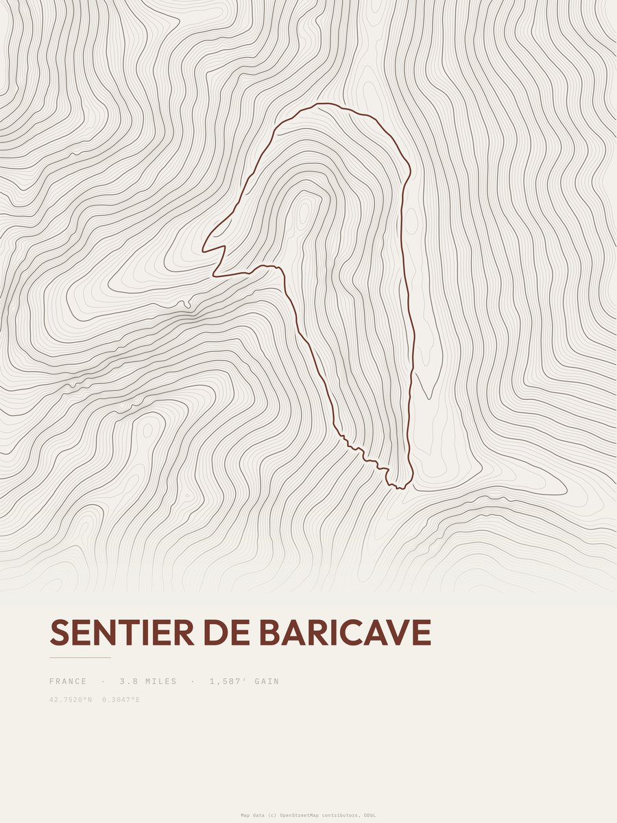 Sentier de Baricave Topographic print