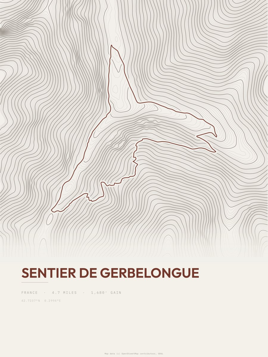Sentier de Gerbelongue Topographic print