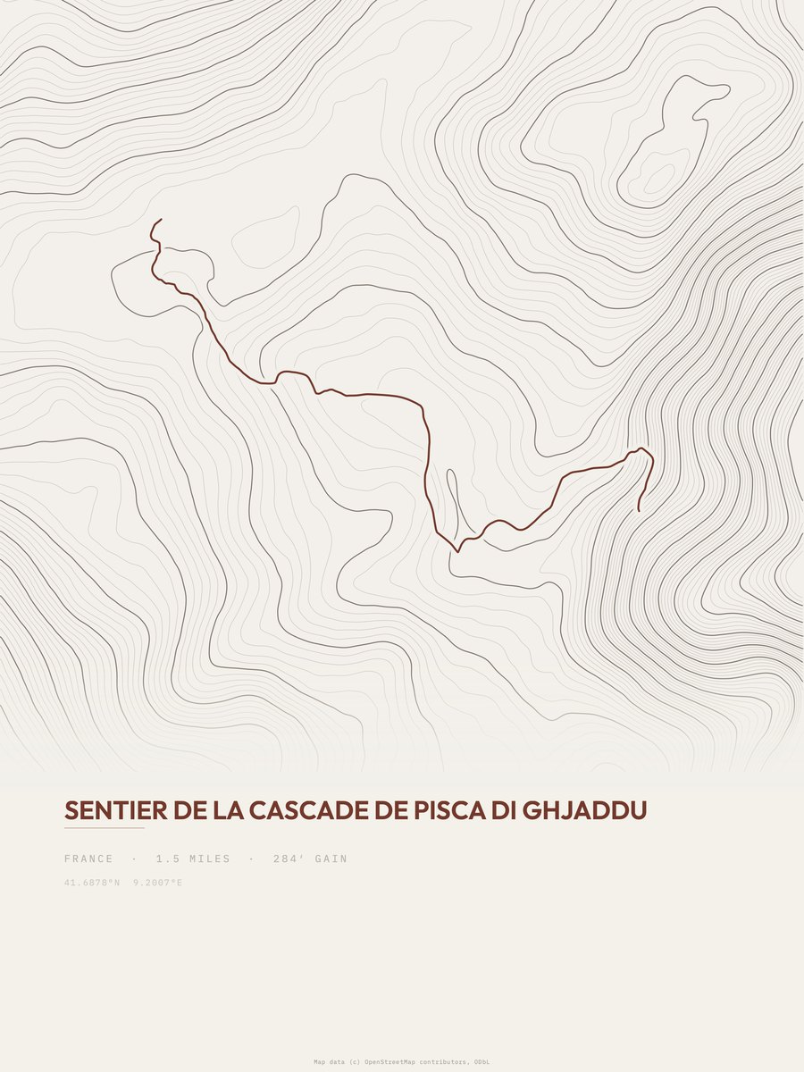 Pisca di Ghjaddu topographic trail print