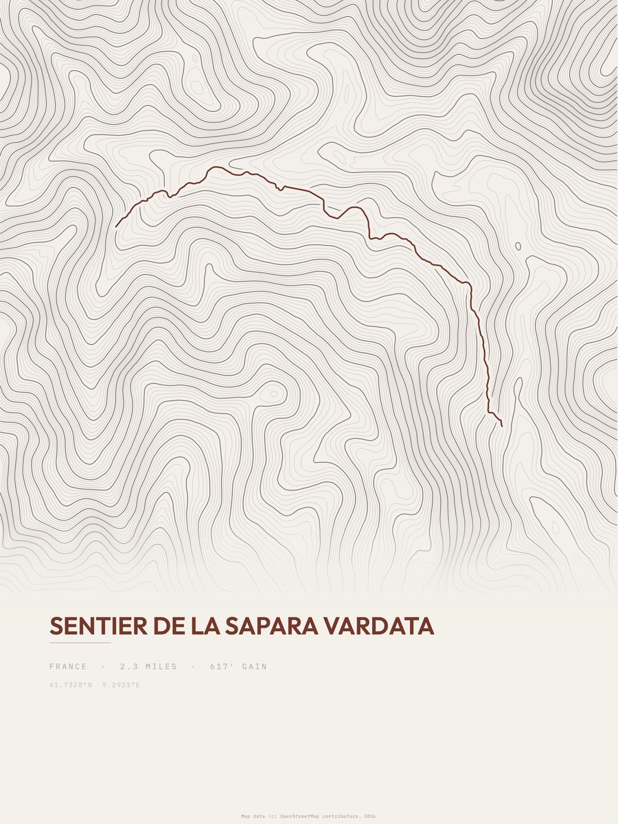 Sentier de la Sapara Vardata Topographic print